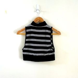 Black Stripped Bebe Mock Neck Crop Top Size M/L